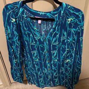 Lilly Pulitzer Button Up Front Elsa Top Bamboo Bash Print Size L